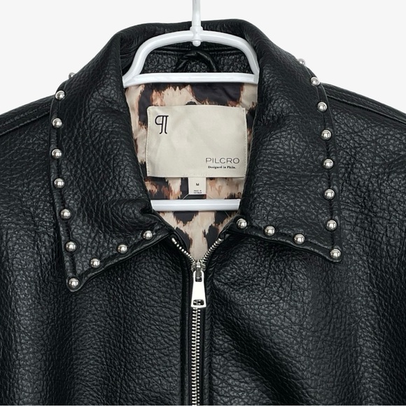 Anthropologie Pilcro Rylie Studded Faux-Leather Bomber Jacket Black Medium NWT - Picture 6 of 16